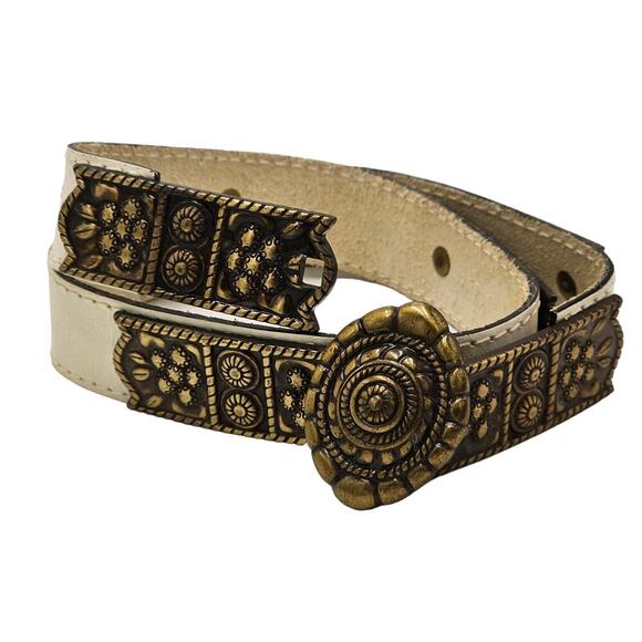 Avignon Leather Belt Womens Size Small Luxury Designer White Boho Western - Picture 3 of 11
